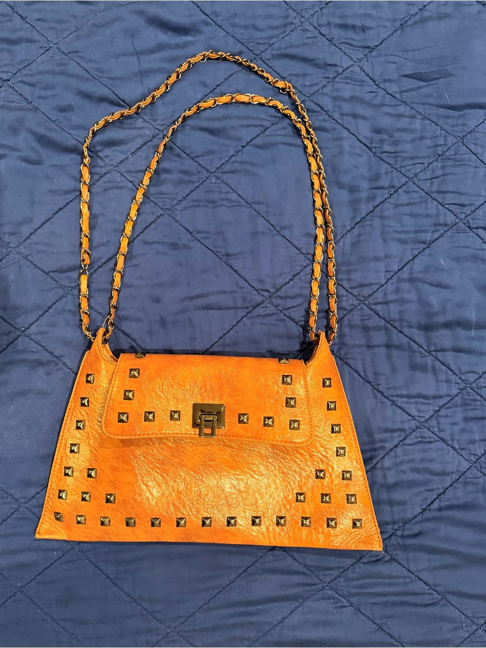 Orange Studded Chain-Handle Shoulder Bag